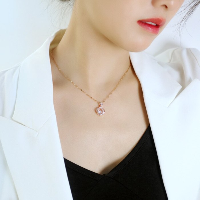 Japanese and Korean Ins Flower Inlaid Zircon Necklace Lucky Bag Necklace Clavicle Chain Pendant for Girlfriend Gb037