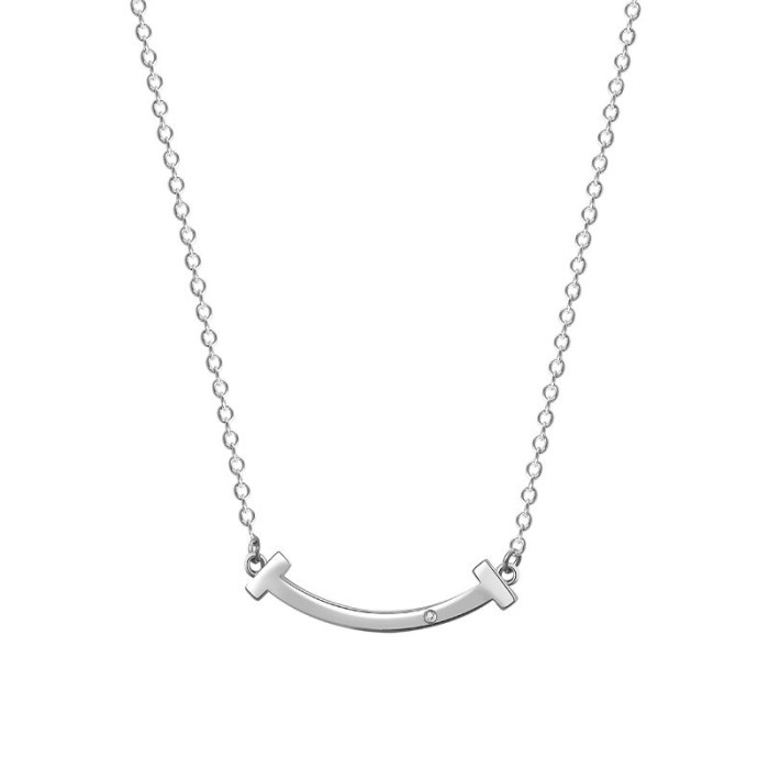 S925 Sterling Silver Smile Necklace Women's Diamond-Embedded Smiley Face Clavicle Chain Classic Diamond Pendant A1956