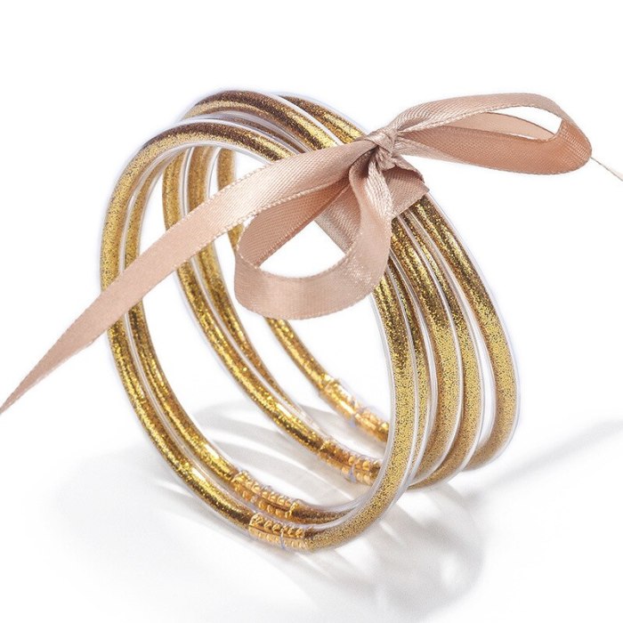 Creative New Multi-Layer Silicone Transparent Gold Powder Bow Bracelet Ribbon Bracelet Set