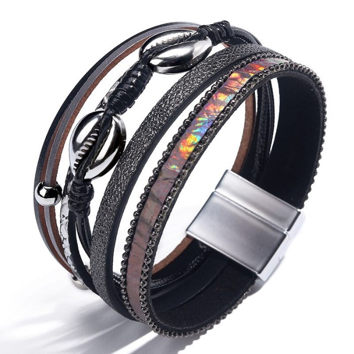 New Leather Multi-Layer Magnetic Buckle Handmade Braided Bracelet Shell Women's Bracelet Wholesale