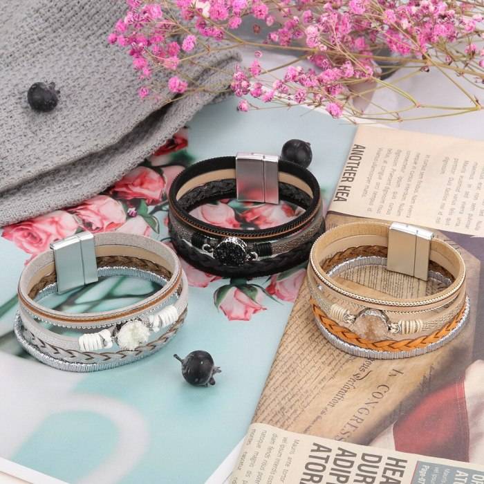 Popular Small Jewelry Alloy Braided Rope Leather Gravel Bracelet Women's Simple Magnetic Force Bracelet Accessory 36416541