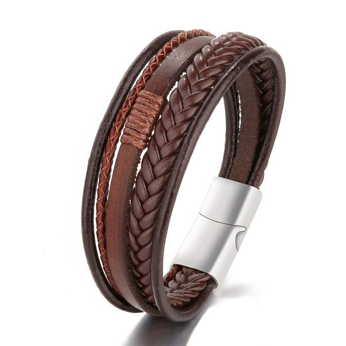 Bracelet Genuine Leather Handmade Braided Rope Bracelet Genuine Leather Titanium Steel Leather Bracelet Men's Bracelet 231