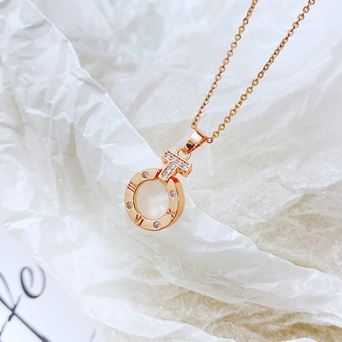 Japanese and Korean Cross Clavicle Chain Necklace round Roman Digital Rose Gold Plated Necklace Female Gb044