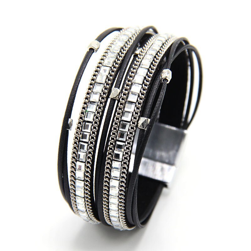 Leather Women's Jewelry Beaded Square Diamond Bracelet Fast Hot Sale New Product 4053
