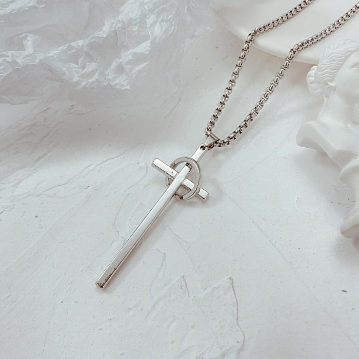Korean Style Simple Elegant Pendant Clavicle Chain Necklace Personalized Glossy Cross Necklace for Girlfriend Gb1970