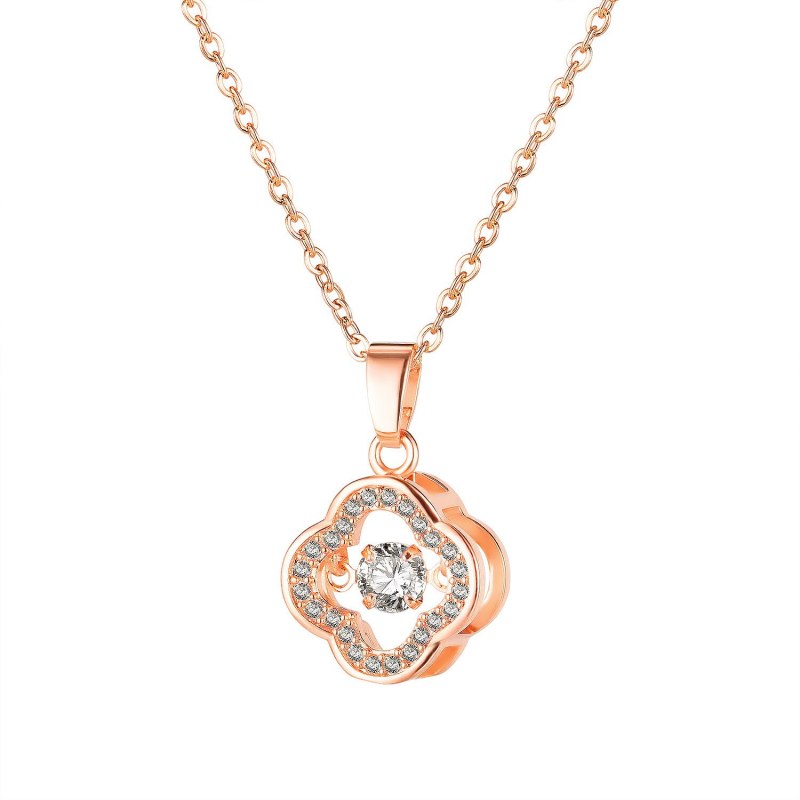 Korean Style Niche Design Heart-Shaped Zircon Necklace Lucky Clover Clavicle Chain Pendant Gb028