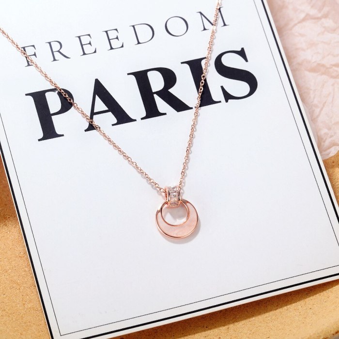 Japanese and Korean Niche Rose Gold Plated Necklace Diamond Small Circle Clavicle Chain Pendant for Girlfriend Gb025