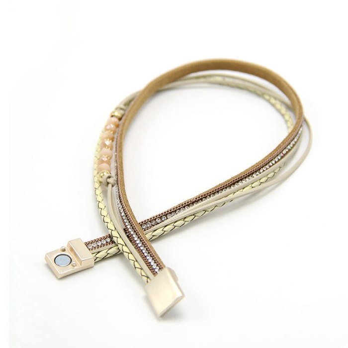 New Crystal Bracelet Leather Women's Long 3-Color Magnetic Snap European and American Jewelry Cross-Border Hot-Selling Product