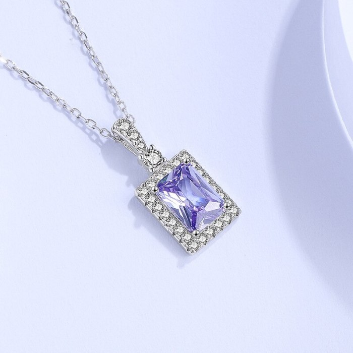 Micro Zircon-Laid Necklace Women's Square Geometric Niche Ins Style Clavicle Chain 925 Sterling Silver Pendant Fashion A1903