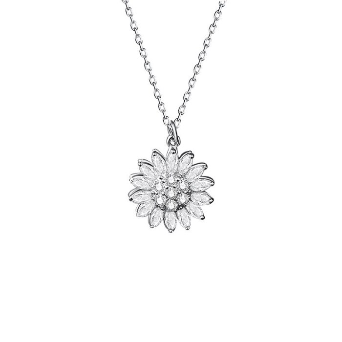 Platinum Gold SUNFLOWER Clavicle Chain Pendant Vacation Style Rotatable Sunflower New Necklace A865A