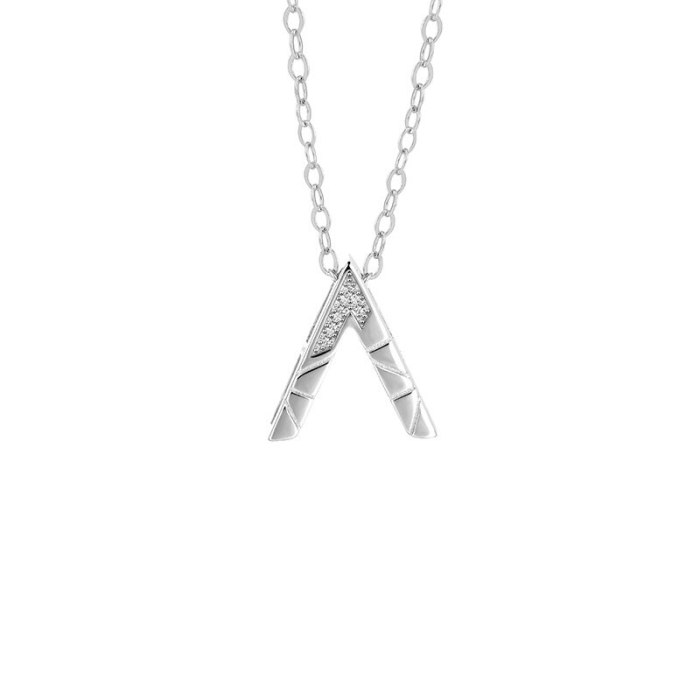 Letter V Necklace 925 Sterling Silver Girls' Korean Style Simple Design Temperament Micro Inlaid Zircon Clavicle Chain A1166