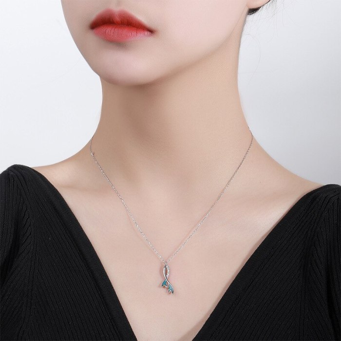 Fishtail Necklace Women's S925 Sterling Silver Korean Style Niche Design Clavicle Chain Simple A282A