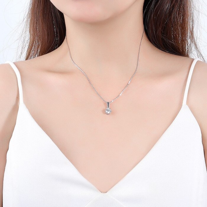 New Moissanite Classic Six-Claw Clavicle Chain S925 Sterling Silver Non-Allergic Delicate Necklace A063A