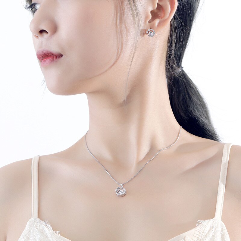 S925 Sterling Silver Classic Zircon Necklace Japanese and Korean Style Elegant Finely Inlaid Pendant Cross-Border A1979 E2144