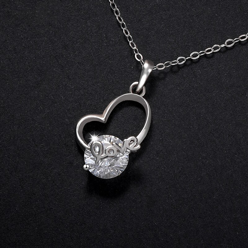 Women's Heart-Shaped Necklace S925 Sterling Silver Pendant Love Letter Collarbone Necklace Korean Fashion Necklace A590A