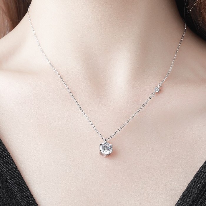 925 Sterling Silver Women's Necklace Simple Graceful Six-Claw Crown Zircon Clavicle Chain Ins Ornament A1524