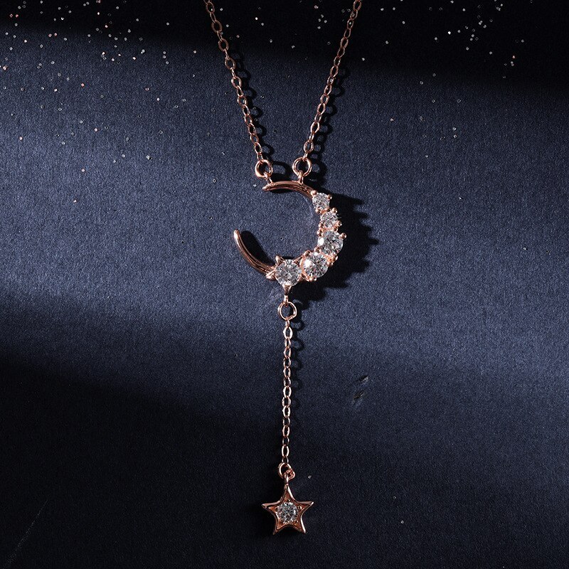 Women's Necklace Niche Design Korean Style Simple Sweater Chain Ins925 Sterling Silver Trendy Star Moon Clavicle Chain A1882