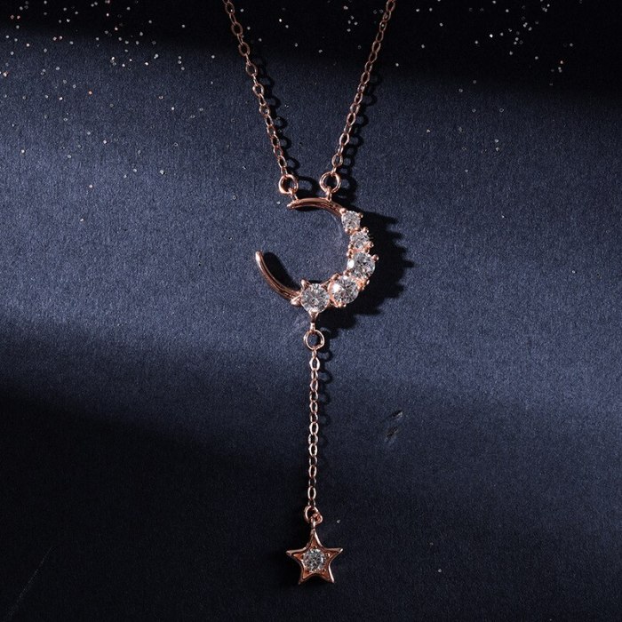 Women's Necklace Niche Design Korean Style Simple Sweater Chain Ins925 Sterling Silver Trendy Star Moon Clavicle Chain A1882