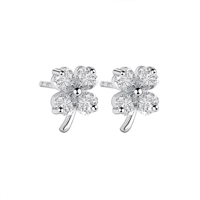 Stud Earrings for Women Clover Earrings 925 Wholesale Sterling Silver Simple Ins Style Zircon Ornament E575E