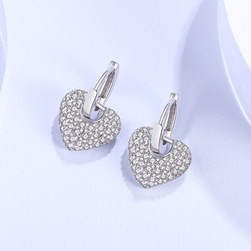 Earrings 925 Sterling Silver Loving Heart Stud Earrings Female Korean Style Inlaid Zircon Heart-Shaped Indie Pop Jewelry E2100
