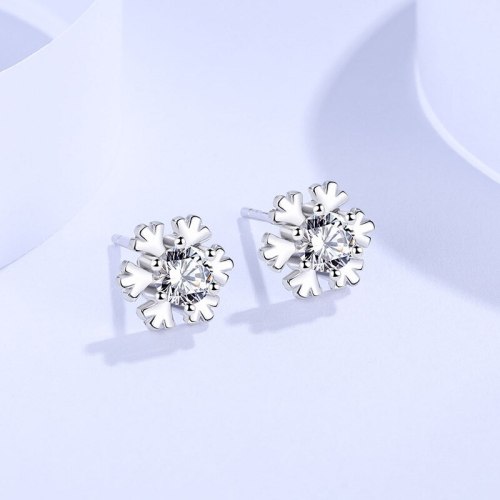 Cross-Border Stud Earrings Sterling Silver 999 Korean Style Women's Fashion Temperament Snowflake Zircon Earrings Jewelry E494