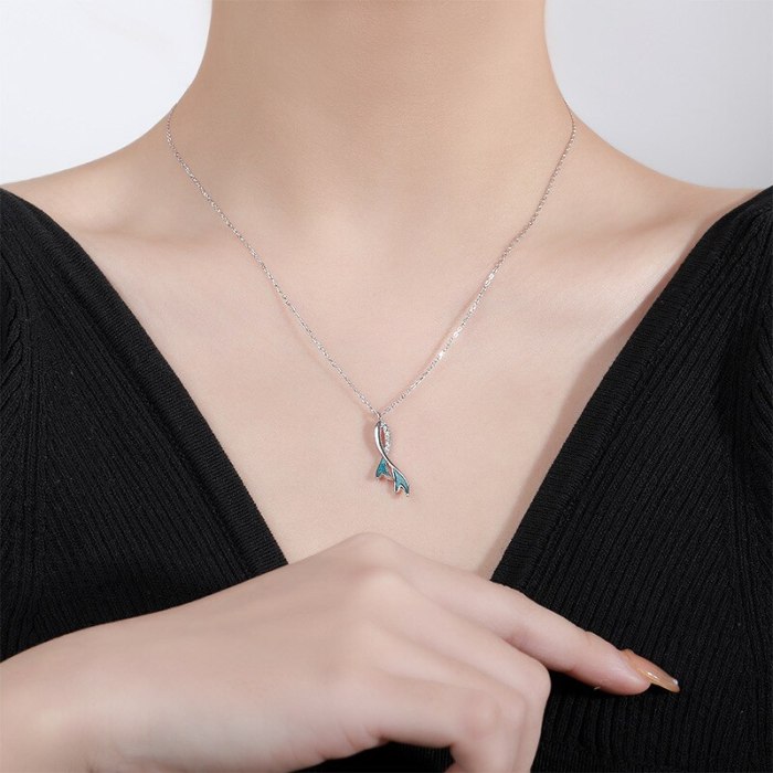 Fishtail Necklace Women's S925 Sterling Silver Korean Style Niche Design Clavicle Chain Simple A282A