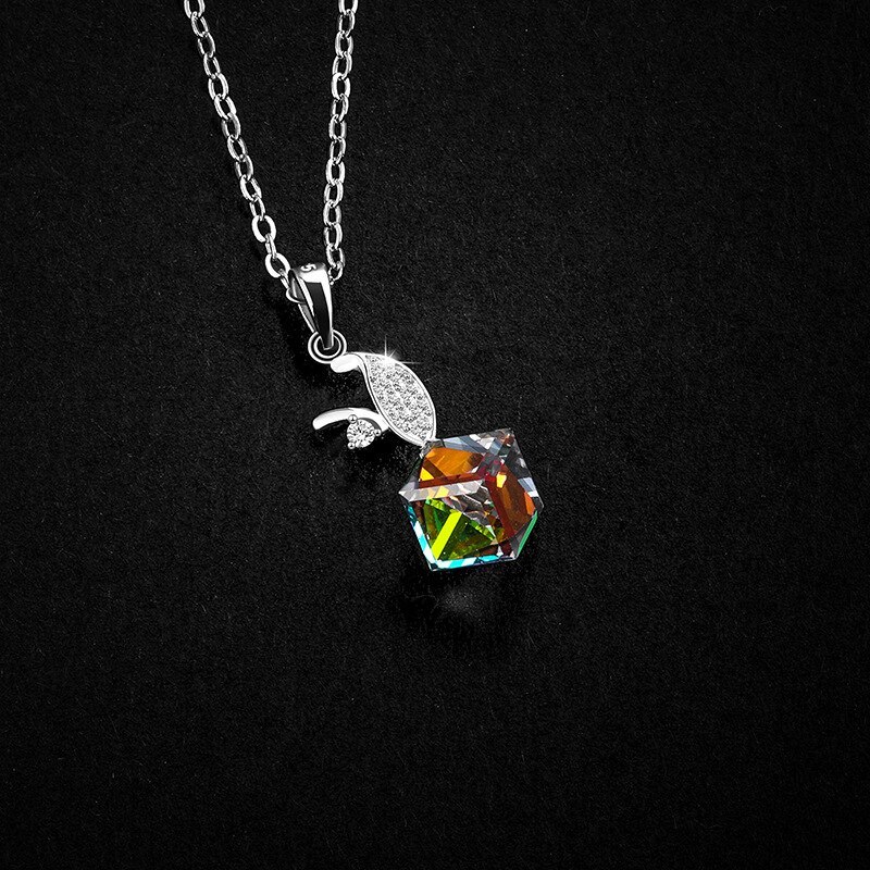 Necklace Light Luxury Temperament S925 Sterling Silver Three-Dimensional Geometric Color Crystal Zircon Single Pendant A1249