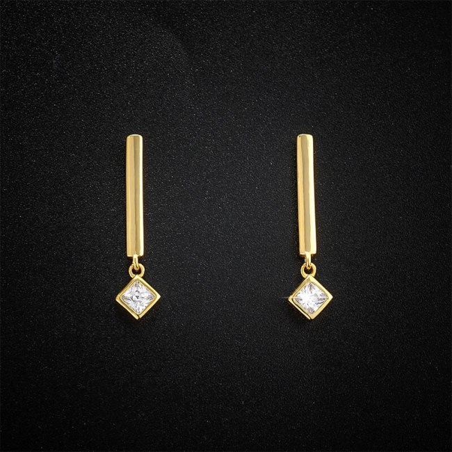 Rectangular Bar Stud Earrings New Fashion Simple Personalized Design Long Micro Inlaid Zircon 925 Sterling Silver Earrings E306E