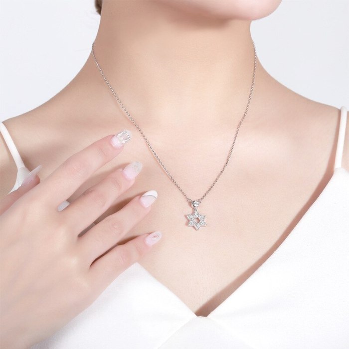 Hexagram Necklace 925 Sterling Silver Women's All-Match Fashion Zircon Ornament Gold Clavicle Chain YA0009A