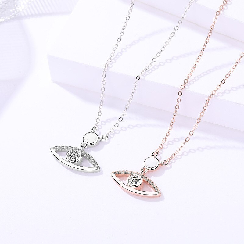 S925 Sterling Silver Ornament Women's Personalized Simple Devil's Eye Necklace Korean Style All-Match Clavicle Chain A1610