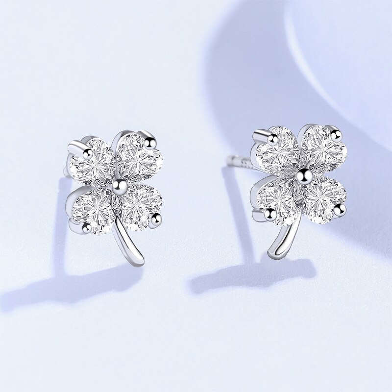 Stud Earrings for Women Clover Earrings 925 Wholesale Sterling Silver Simple Ins Style Zircon Ornament E575E