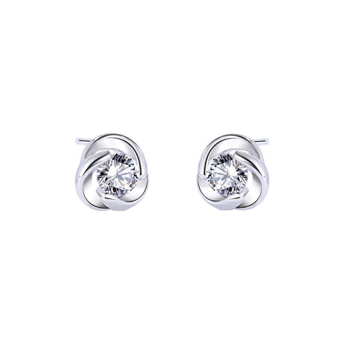S925 Stud Earrings Sterling Silver Women's Simple and Light Luxury Graceful European and American Zircon Flower Earrings E1657