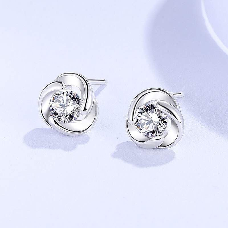 S925 Stud Earrings Sterling Silver Women's Simple and Light Luxury Graceful European and American Zircon Flower Earrings E1657