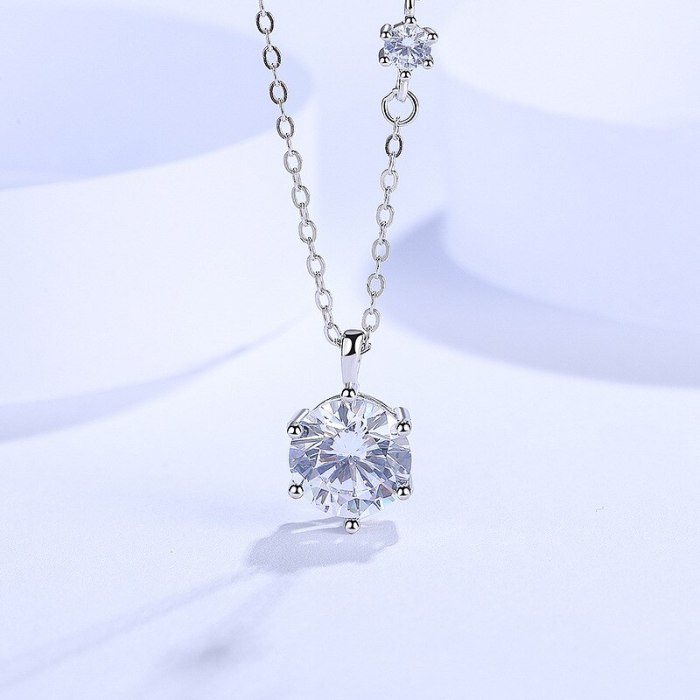 925 Sterling Silver Women's Necklace Simple Graceful Six-Claw Crown Zircon Clavicle Chain Ins Ornament A1524