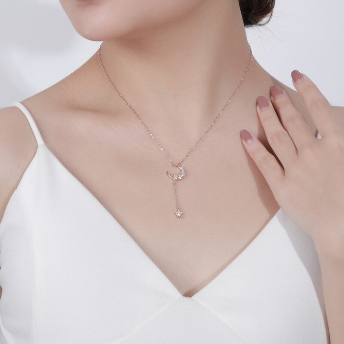 Women's Necklace Niche Design Korean Style Simple Sweater Chain Ins925 Sterling Silver Trendy Star Moon Clavicle Chain A1882