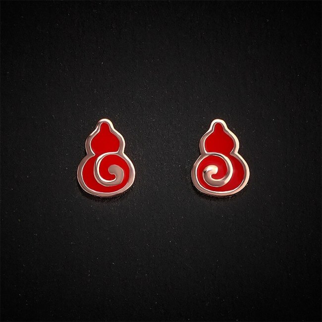 Gourd Stud Earrings for Women S925 Sterling Silver Red Epoxy Earrings Earrings Fashion Chinese Style Silver Accessories E105E