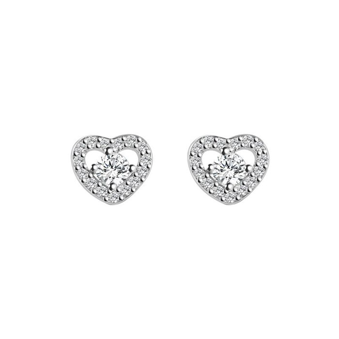 Love Heart Stud Earrings Micro Inlaid Zircon S925 Sterling Silver New Style Fashion Simple Design Heart-Shaped Earrings CE043