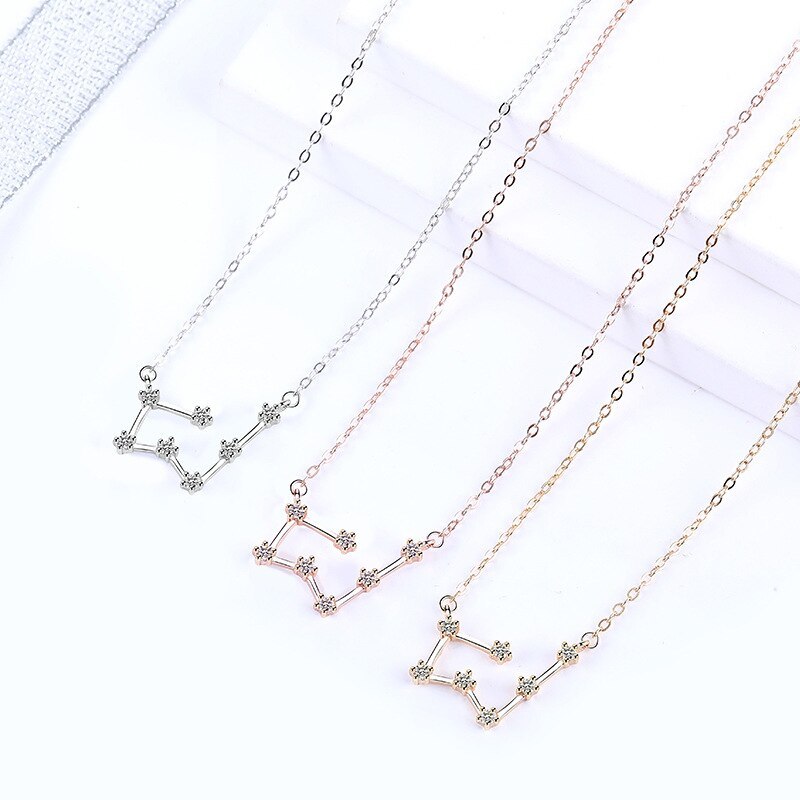 Damila S925 Sterling Silver Korean Style Zircon Exclusive Guardian Clavicle Chain Twelve Constellations Necklace Women A802