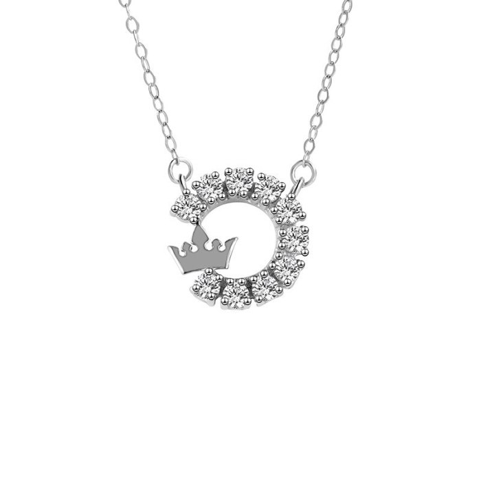 S925 Sterling Silver Crown Necklace Special Interest Light Luxury Flash Micro Inlaid Zircon Ring Clavicle Chain A1383