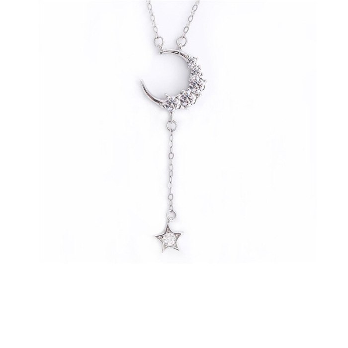 Women's Necklace Niche Design Korean Style Simple Sweater Chain Ins925 Sterling Silver Trendy Star Moon Clavicle Chain A1882