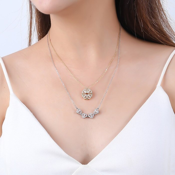 S925 Changeable Sterling Silver Clover Necklace Multiple Ways to Wear Small Heart Clavicle Chain A906A