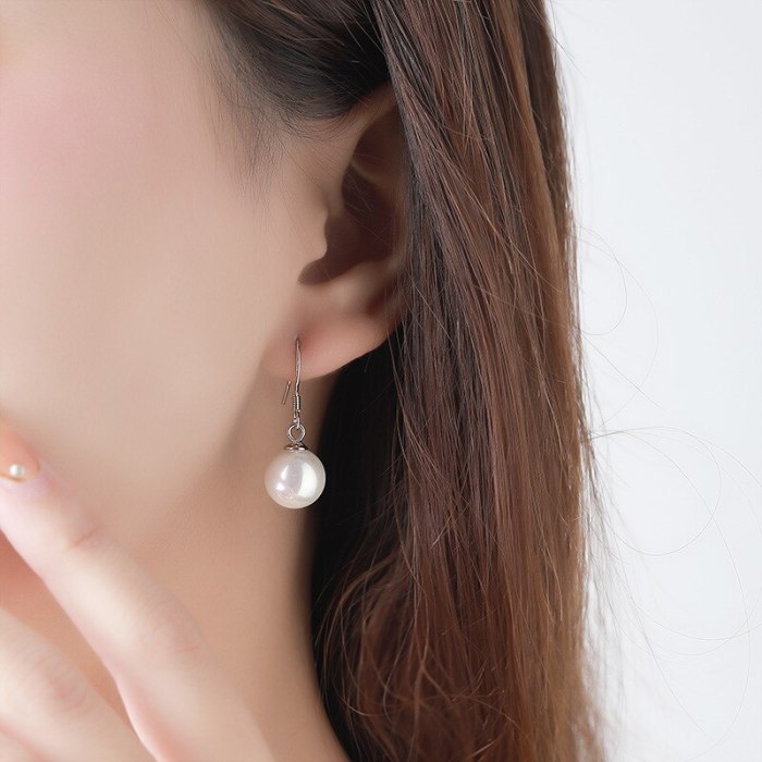 Earrings S925 Silver Women's Korean-Style Fashion Shell Pearls Earrings Sweet Instafamous Niche Temperament Earrings E075