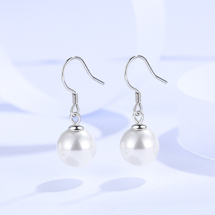 Earrings S925 Silver Women's Korean-Style Fashion Shell Pearls Earrings Sweet Instafamous Niche Temperament Earrings E075