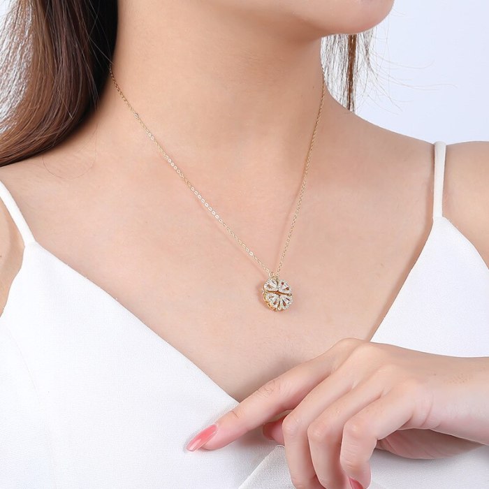 S925 Changeable Sterling Silver Clover Necklace Multiple Ways to Wear Small Heart Clavicle Chain A906A