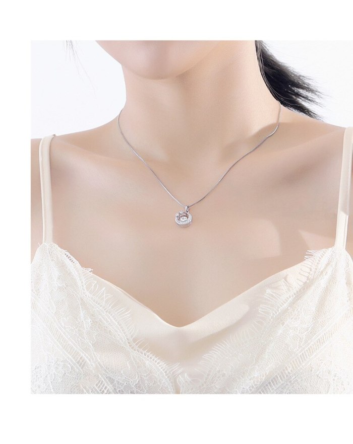 S925 Sterling Silver Classic Zircon Necklace Japanese and Korean Style Elegant Finely Inlaid Pendant Cross-Border A1979 E2144