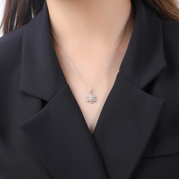925 Sterling Silver Ornament Zircon-Laid Necklace Female Ins Korean Fashion Snowflake Pendant Clavicle Chain A495A