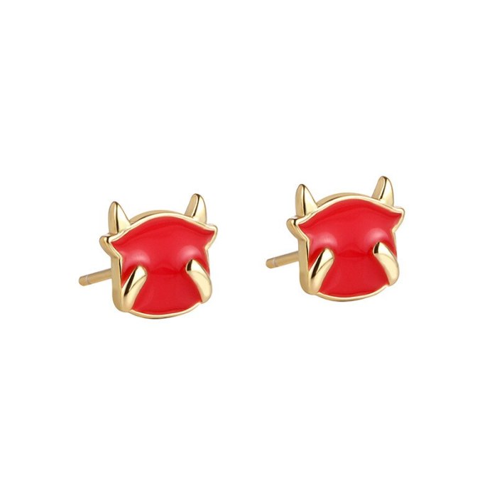Year of Ox Stud Earrings Chinese Style Red New Style Cute Fashion Trendy S925 Sterling Silver Zodiac Year Earrings E2287