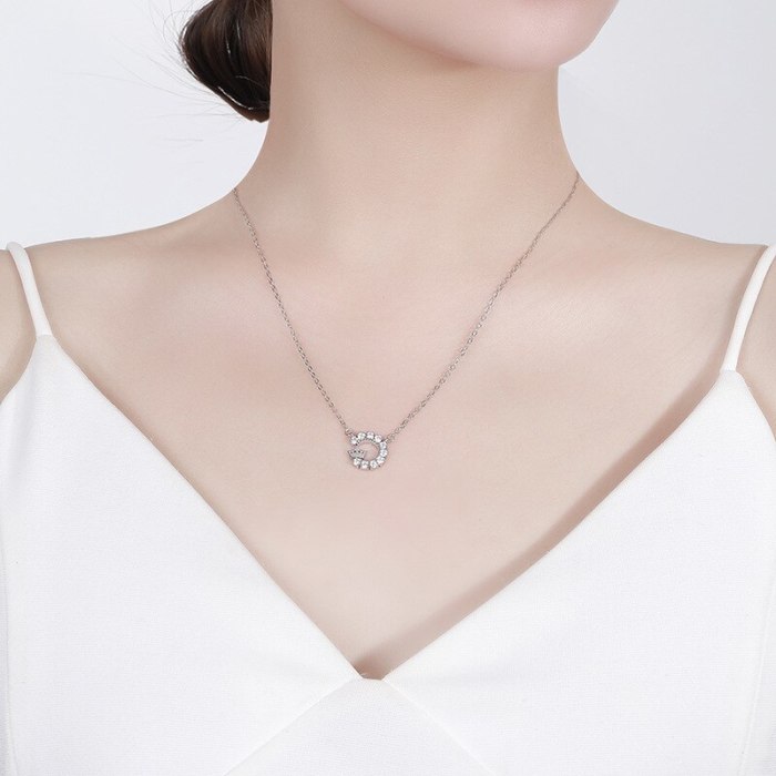S925 Sterling Silver Crown Necklace Special Interest Light Luxury Flash Micro Inlaid Zircon Ring Clavicle Chain A1383