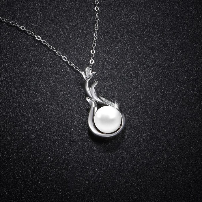 Necklace 925 Sterling Silver Women's New Fashion All-Match Temperament Micro Inlaid Zircon Pearl Flower Pendant Gift A065a