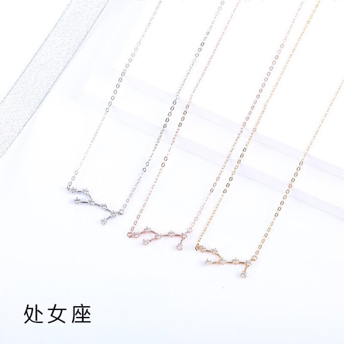 Damila S925 Sterling Silver Korean Style Zircon Exclusive Guardian Clavicle Chain Twelve Constellations Necklace Women A802